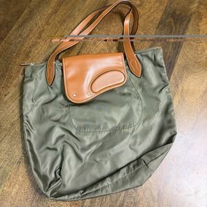 Polo Ralph Lauren Olive Green Nylon Leather Tote Bag
